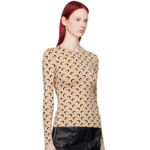 AUTHENTIC Marine Serre Beige Long sleeved T shirt with moon pattern M medium